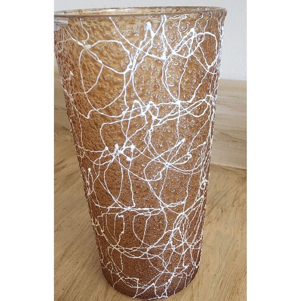 1960's Shat-R-Pruf Tumbler Spaghetti String Rubber Coated Dark Amber SEE DESC